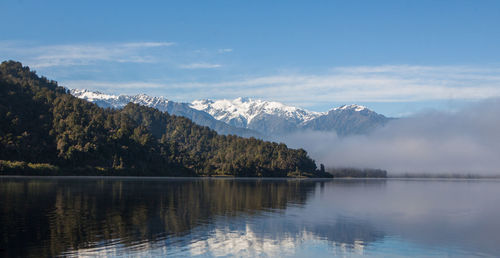 Scenic view of lake against cloudy sky