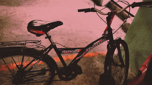 Bicycle parked on road