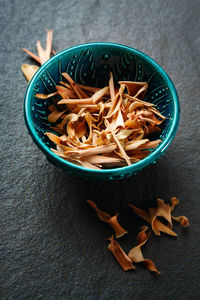 High angle view of food in bowl on table