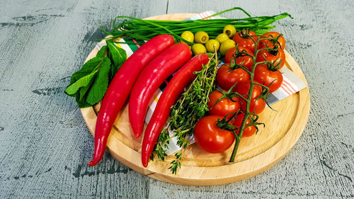 High angle view of vegetables in container