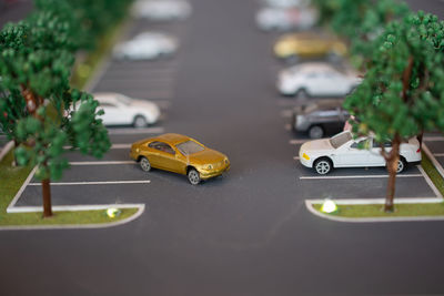 Close-up of toy car on road