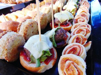 High angle view of dessert in tray