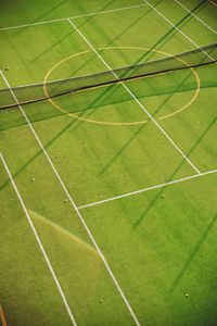 High angle view of soccer field