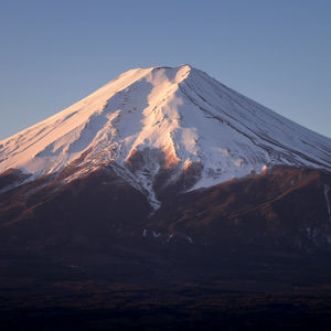 Low angle view of snowcapped mountains against clear sky