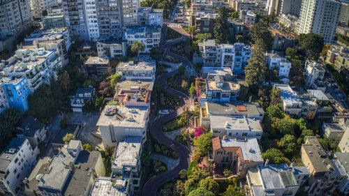 High angle view of buildings in city