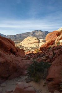 Scenic view of landscape and mountains against sky. red rock canyon, nevada 