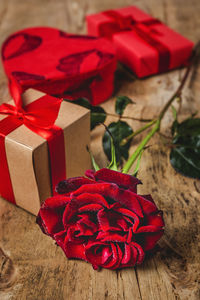 Close-up of red roses in box