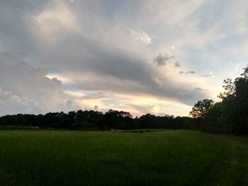 Scenic view of field against sky during sunset