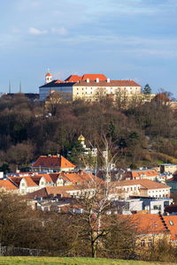 High angle view of townscape against sky