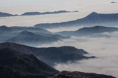 Scenic view of mountains against cloudy sky