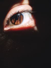 Close-up of human eye against black background