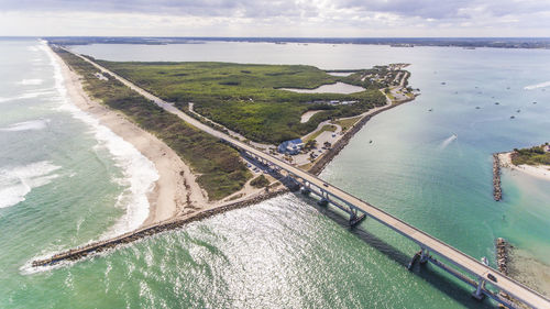 High angle view of sea against sky