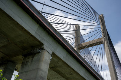 Low angle view of suspension bridge