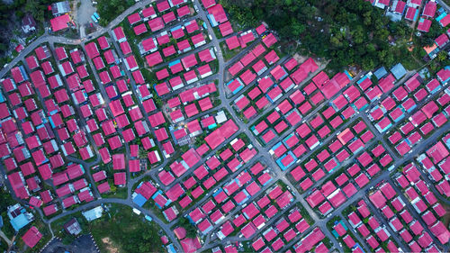 High angle view of roof tiles in park