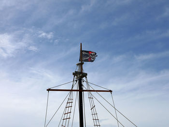 Low angle view of crane against blue sky