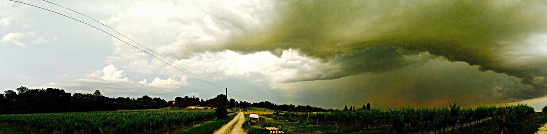 Scenic view of field against cloudy sky