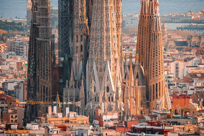 Beautiful aerial view of the barcelona city with a sagrada familia