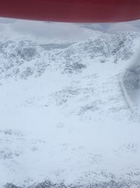 Scenic view of snow covered mountains against sky