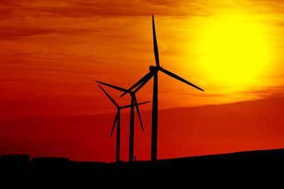 Silhouette of windmill at sunset