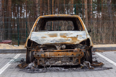 Shot cars. on the streets of irpin. cities of ukraine after the russian occupation.