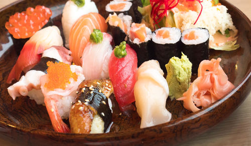 Close-up of sushi in plate