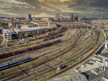 High angle view of cityscape.