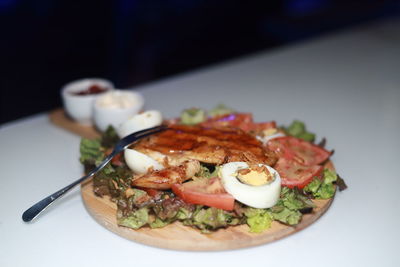Close-up of meal served in plate