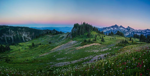 Scenic view of landscape against sky during sunset