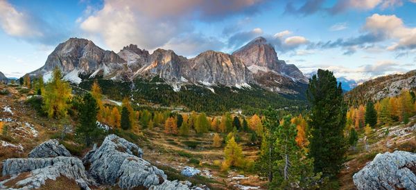 Panoramic view of landscape and mountains against sky