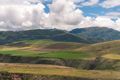 Scenic view of agricultural field against sky