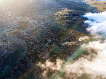 High angle view of water flowing through rocks