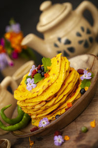Close-up of cake in plate on table