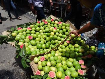 High angle view of fruits for sale in market