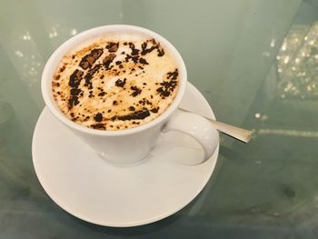 High angle view of coffee on table