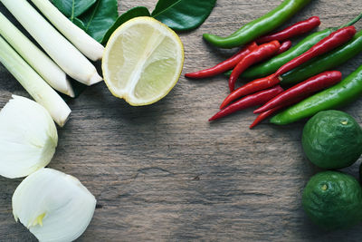 High angle view of chopped vegetables on table