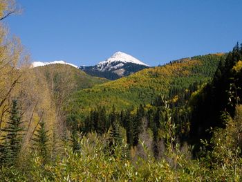 Scenic view of mountains against clear sky