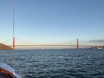 View of suspension bridge over sea