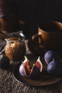 Close-up of breakfast on table