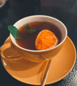 Close-up of tea served on table