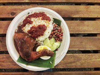 High angle view of food in plate on table