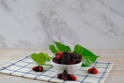 Close-up of strawberries on table