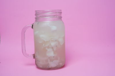 Close-up of drink in jar