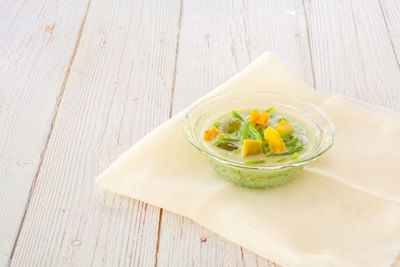 High angle view of meal served on table