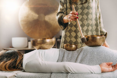 Tibetan singing bowl in sound healing therapy
