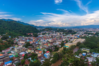 High angle view of townscape against sky