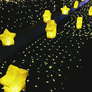 Illuminated yellow lights at night