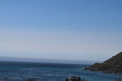 Scenic view of sea against clear blue sky