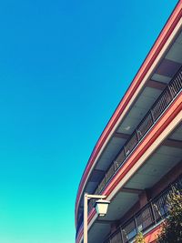 Low angle view of modern building against blue sky