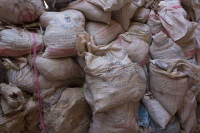 Full frame shot of sacks in warehouse