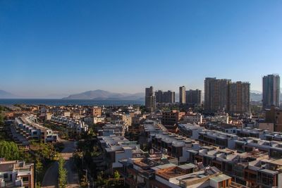 Cityscape against clear sky